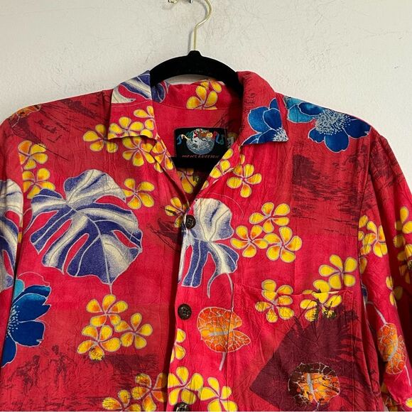 Jams World Men's Aloha Floral Hawaiian Button Front Short Sleeve Shirt Aloha Red - Picture 3 of 10